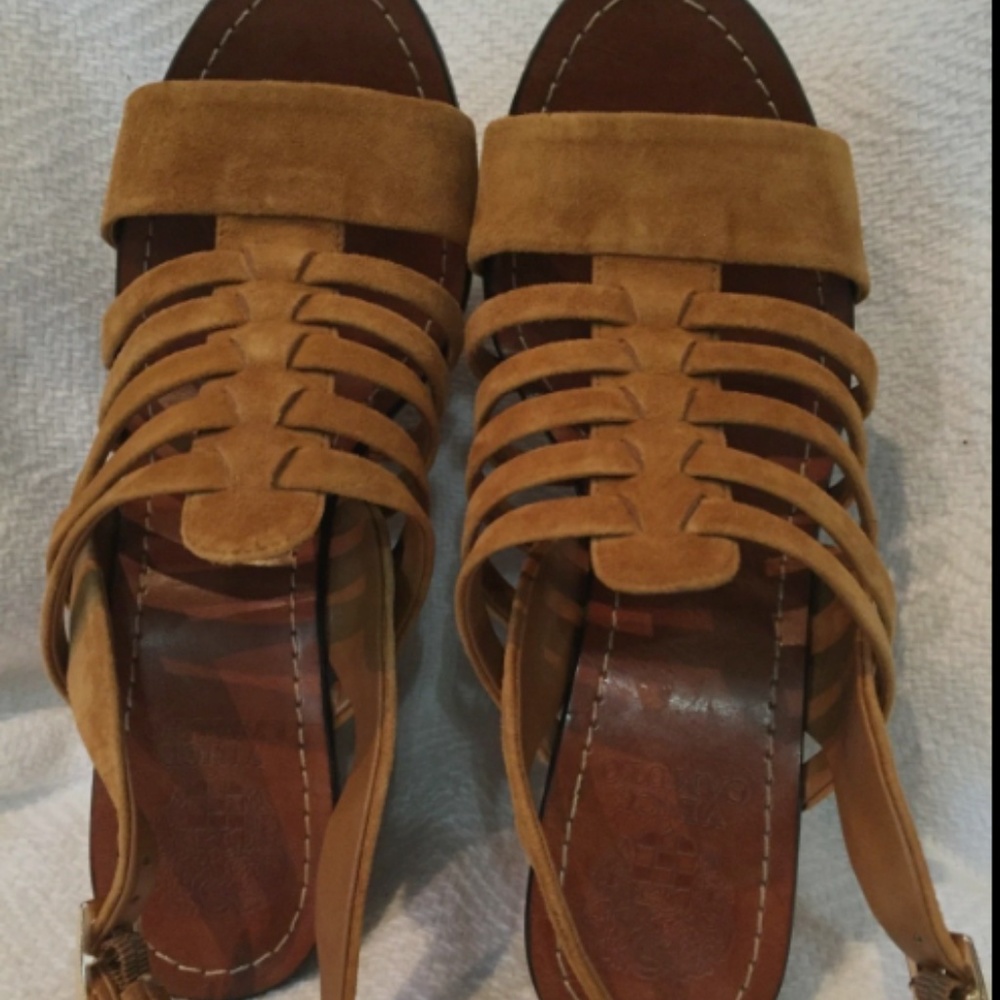 Vince Camuto Brown Suede Wood Platform Wedge 9.5 - Picture 7 of 8